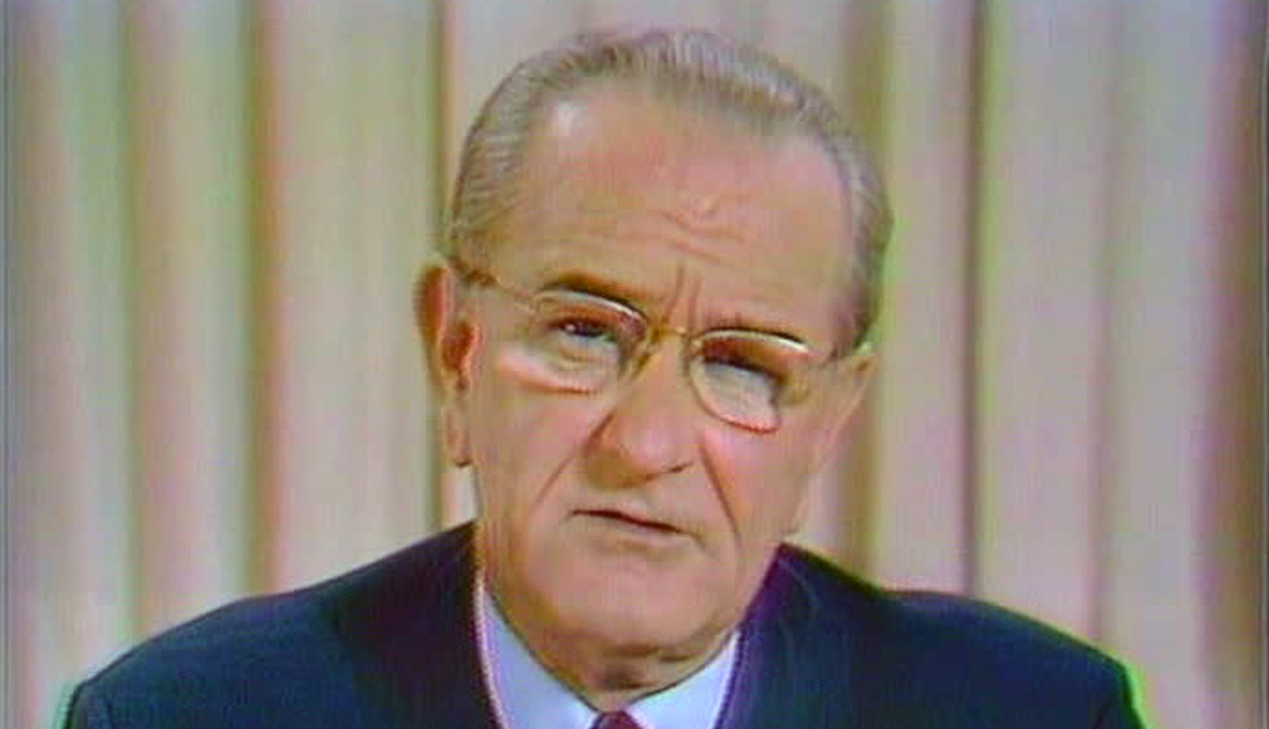 item 1 of Gallery image - A screen-grab of President Lyndon B. Johnson speaking on television March 31, 1968
