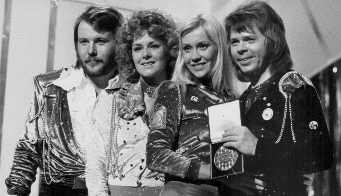 item 25 of Gallery image - Swedish pop group Abba on stage, after winning the Eurovision Song Contest, Brighton, England, April 7th 1974.