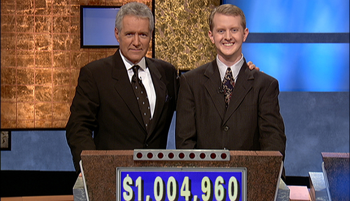 item 25 of Gallery image - Jeopardy host Alex Trebek, (L) poses contestant Ken Jennings