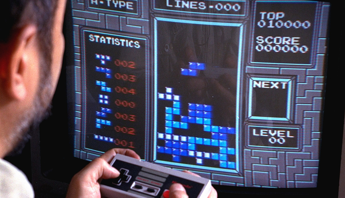 item 21 of Gallery image - Tetris, an addictive brain-teasing video game, is shown as played on the Nintendo Entertainment System