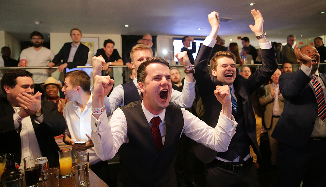 item 4 of Gallery image - Supporters of the Leave campaign celebrate at the Leave.EU referendum party in London