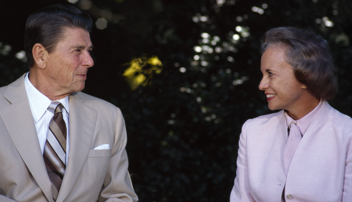 President Ronald Reagan speaks with newly nominated Supreme Court Associate Justice Sandra Day O'Connor