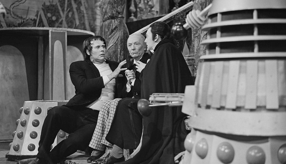 item 8 of Gallery image - black and white image of john maxim as frankenstein's monster, william hartnell as the doctor and malcolm rogers as dracula in a still from doctor who