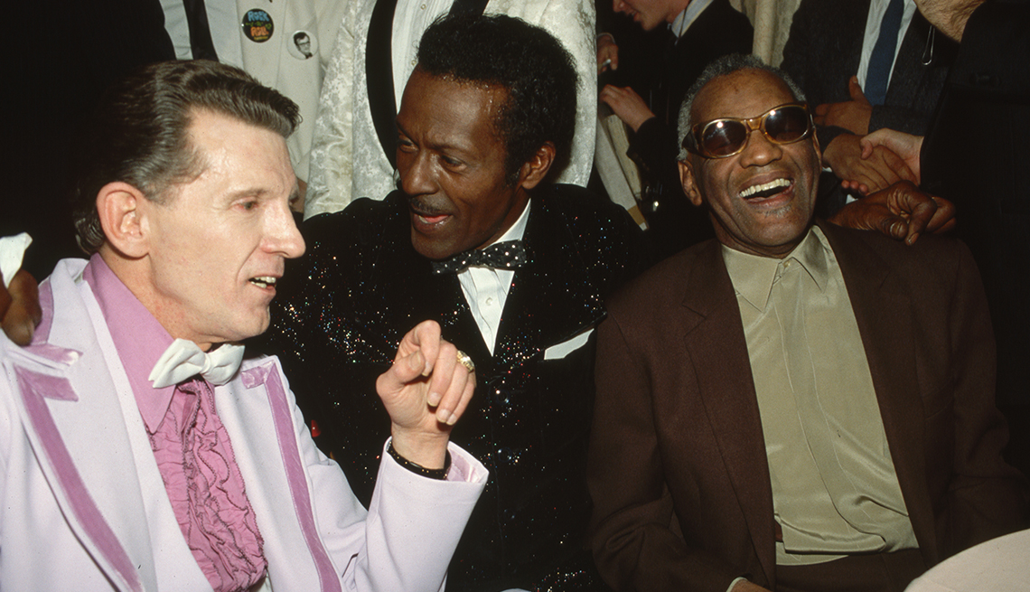 item 9 of Gallery image - chuck berry holding his arms around jerry lee lewis and ray charles
