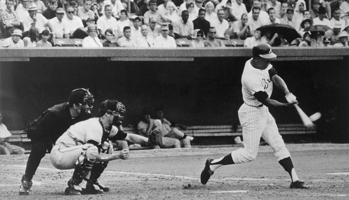 item 18 of Gallery image - Hank Aaron blasts his 500th career home run in a Sunday afternoon game in the third inning of a game against the San Francisco Giants