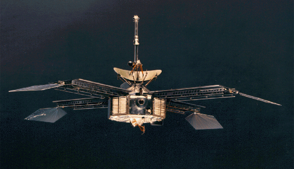 item 17 of Gallery image - Mariner 4, an interplanetary space probe, flew by Mars on July 14, 1964, revealing a cratered surface from about 6,000 miles away