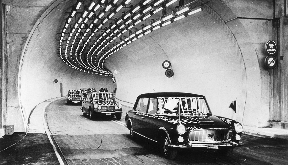 item 16 of Gallery image - The party of the Italian President Giuseppe Saragat driving to the French side of the seven mile tunnel under Mont Blanc