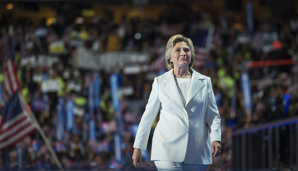 item 6 of Gallery image - Democratic presidential nominee Hillary Clinton arrives to address the crowd on the stage of the Wells Fargo Center in Philadelphia, PA on the final night of the Democratic National Convention