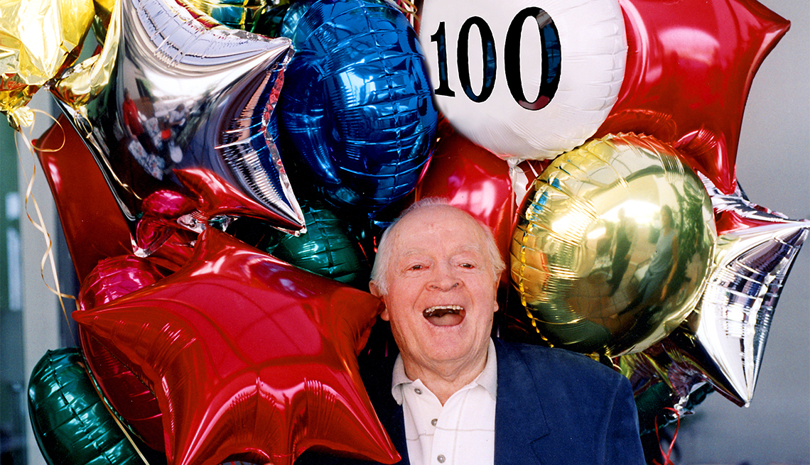 item 5 of Gallery image - Legendary comedian Bob Hope with balloons to celebrate his 100th birthday