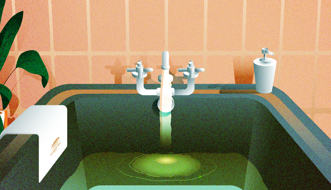 illustration of a green bathtub with water running from the faucet