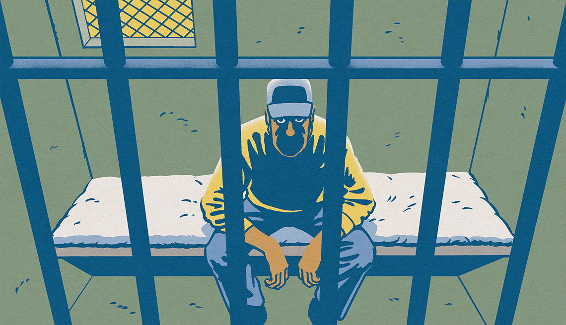 illustration of a man sitting in a jail cell