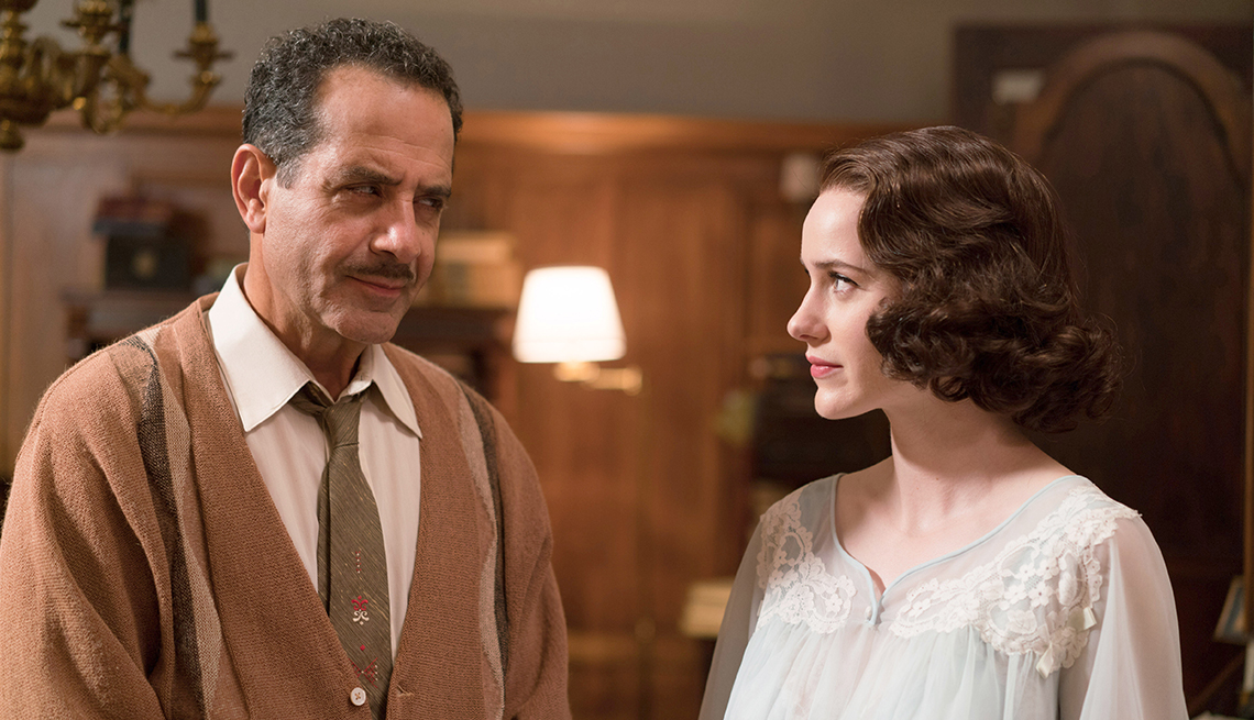 Tony Shalhoub as Abe Weissman with Rachel Brosnahan as his daughter Midge in a still from The Marvelous Mrs. Maisel