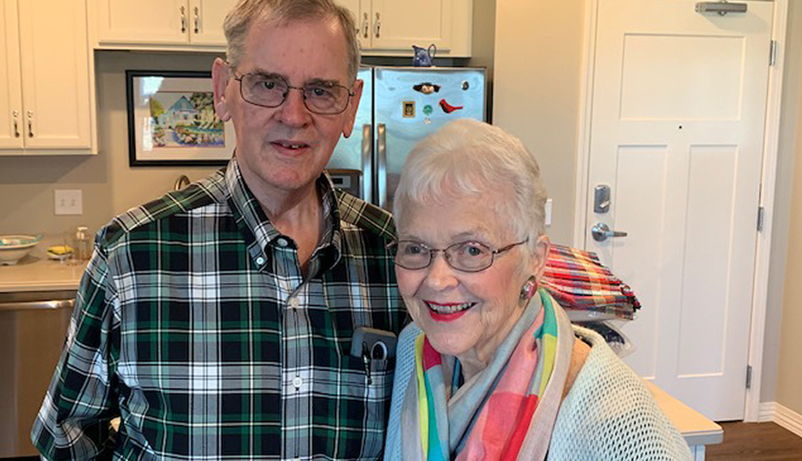 Author Tracy Schorn's parents in a kitchen in Ohio