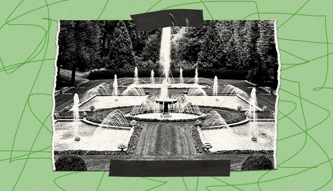 longwood gardens fountains with illustration background