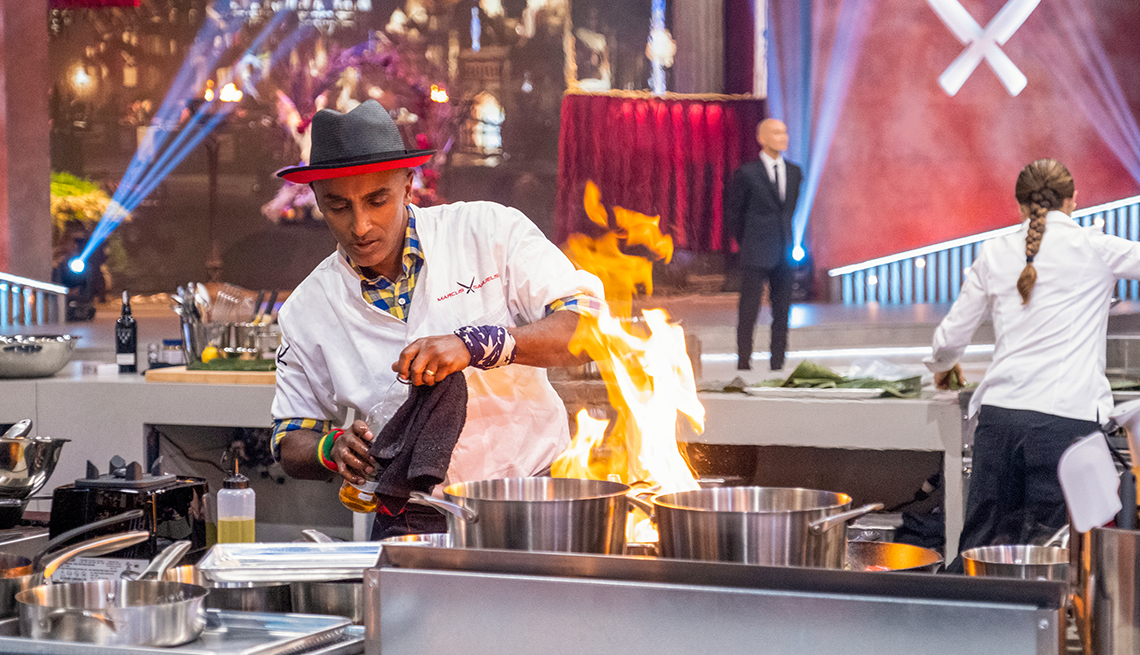 Chef Marcus Samuelsson competes on the TV show Iron Chef.