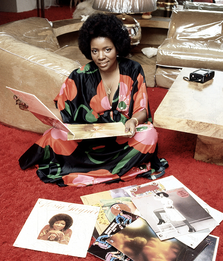 Gloria Gaynor sits with her promotional materials in 1975. 