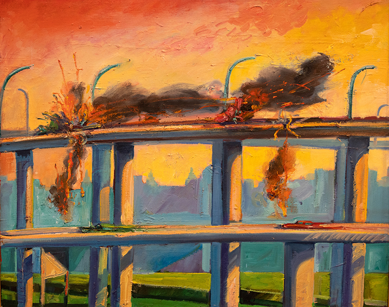 Painting. Sunset Crash by Carlos Almaraz. 