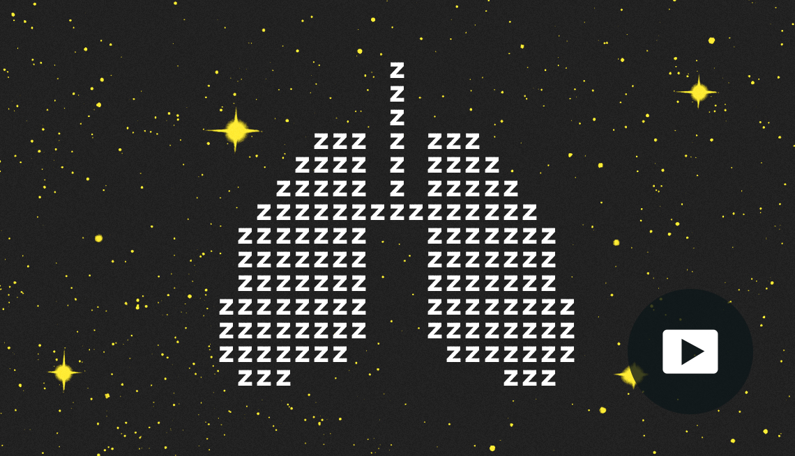 Illustration of human lungs using the letter Z on a starry background. video play button