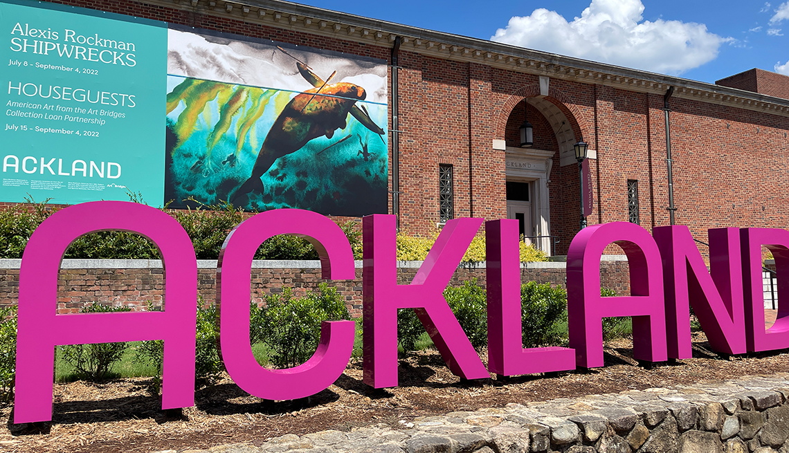 word ackland in big pink letters outside ackland art museum
