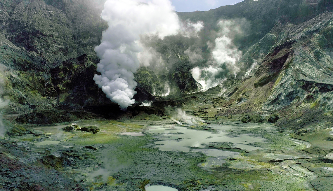 still of volcano and smoke from the documentary the volcano: rescue from whakaari