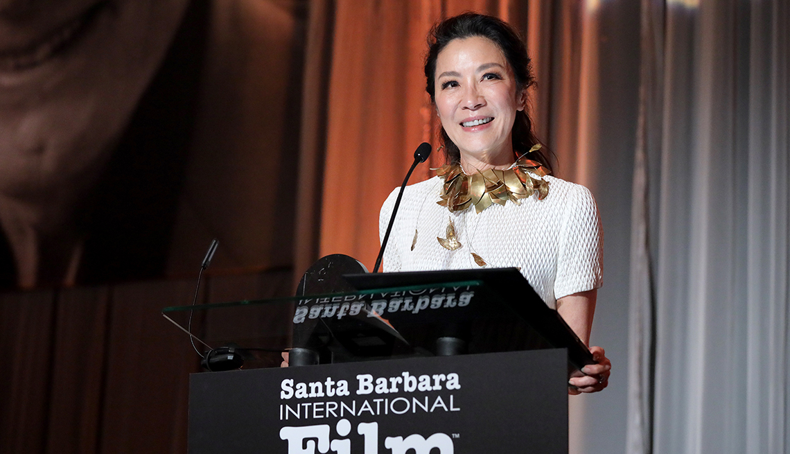 Actress Michelle Yeoh speaking at the Santa Barbara International Film Festival