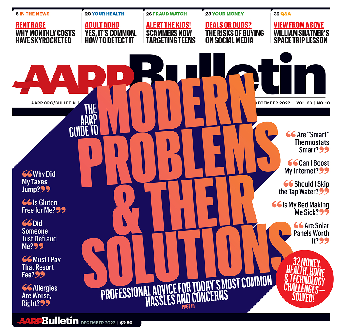 a a r p december 2022 bulletin cover; modern problems and their solutions