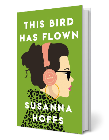 book cover of this bird has flown with side profile of woman with hair up, wearing headphones