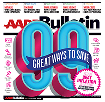 AARP July August 2023 Bulletin cover; 99 great ways to save