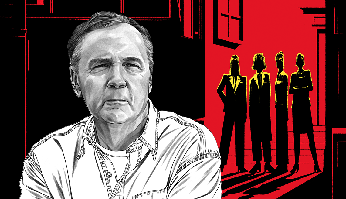 Illustration of James Patterson for The Trial
