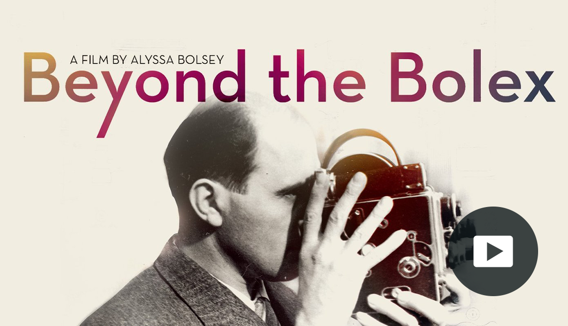 "Beyond the Bolex" cover with side view of man holding camera on it