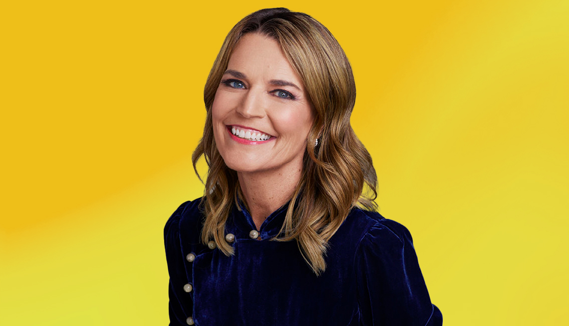 Savannah Guthrie against yellow ombre background