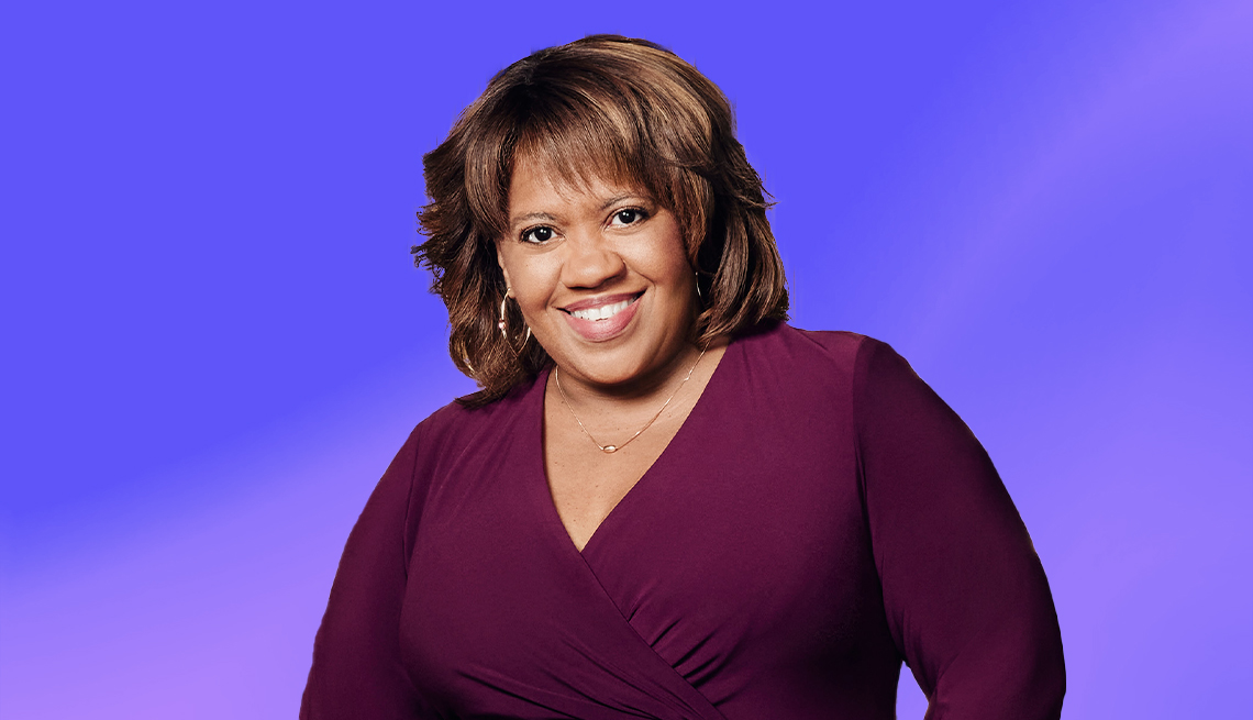 Chandra Wilson against purple ombre background