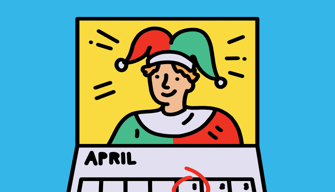 Illustration of calendar of April with jester on it