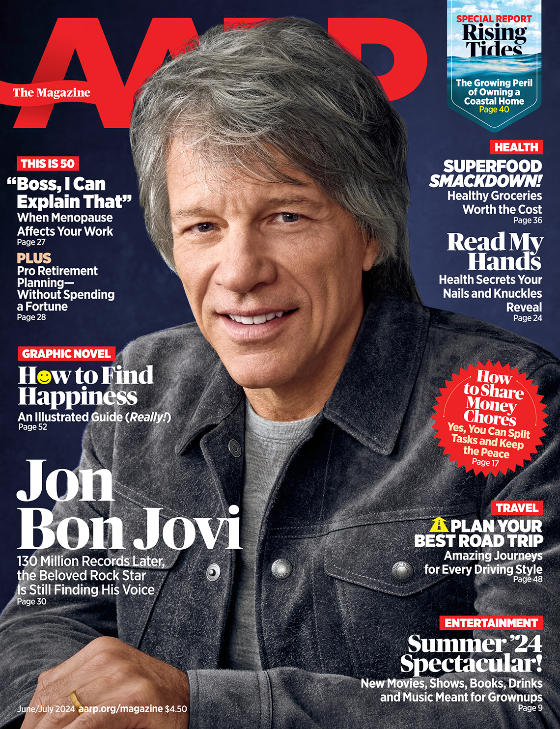 AARP the Magazine cover June-July 2024 featuring Jon Bon Jovi