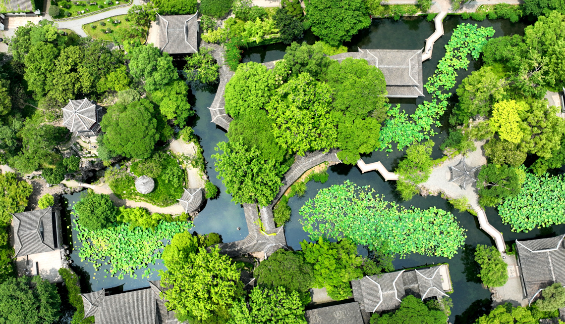 Aerial view of the Humble Administrator's Garden or Zhuozheng Garden