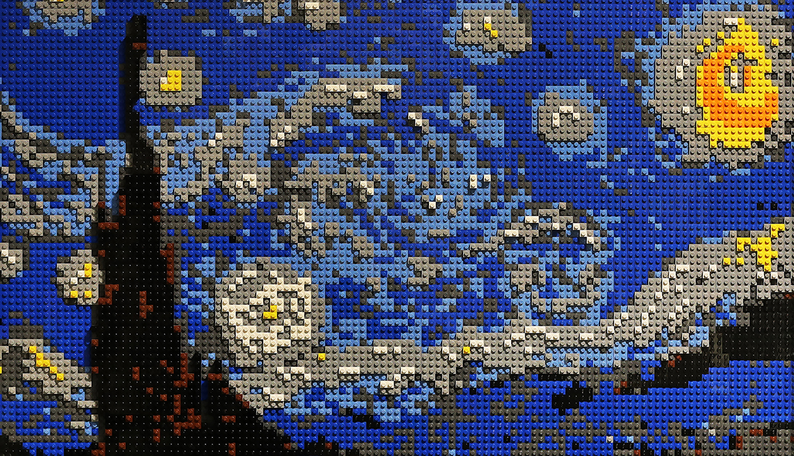 lego version of vincent van gogh’s painting the starry night