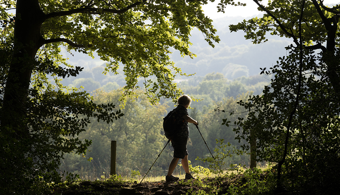 item 9 of Gallery image - A walker passes a viewpoint in Buckholt Woods in London. 