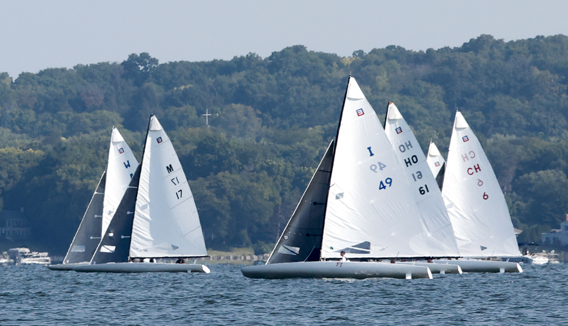 item 11 of Gallery image - Competitors sail in the E Scow Nationals Regatta on on Lake Mendota in Madison, Wisconsin. 