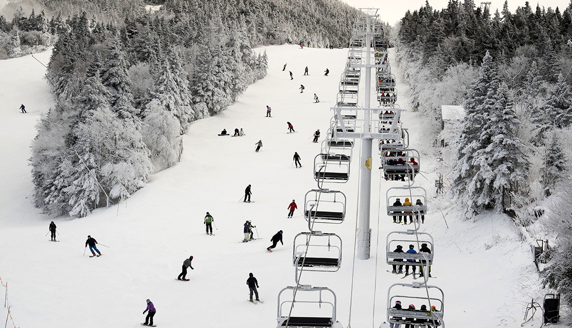 item 1 of Gallery image - Skiers descend near the North Ridge Quad chairlift at Killington Ski Resort in Vermont.  