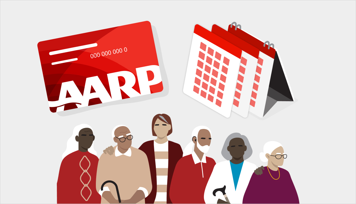 Image of AARP Membership card and people celebrating 3 free months