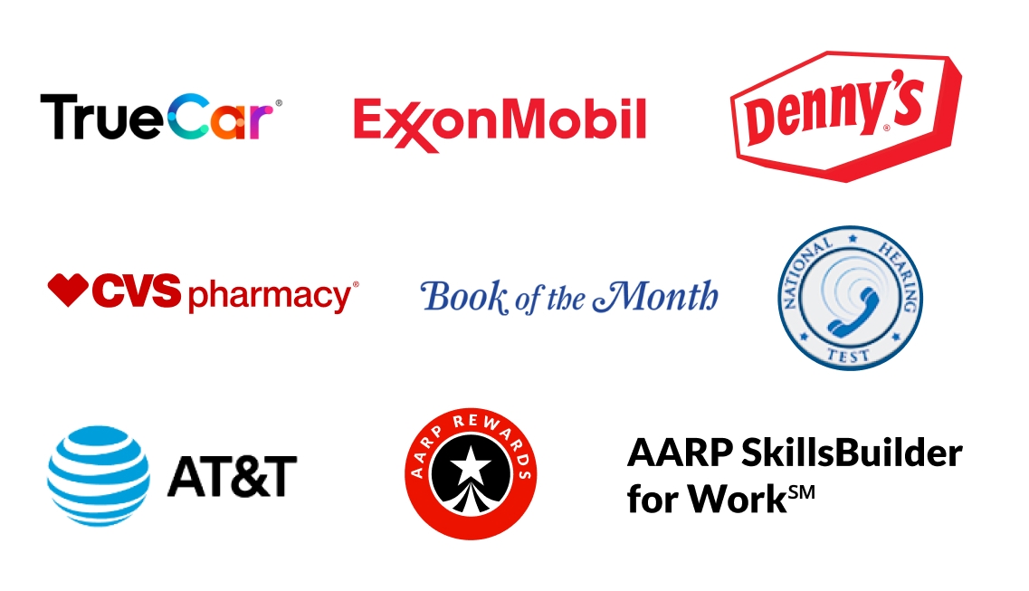 Collage de marcas de algunos proveedores de AARP