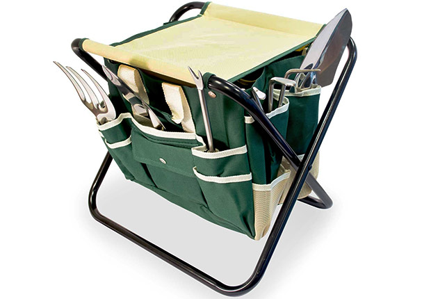 GardenHOME Folding Stool with Tool Bag & 5 Tools All-in-One