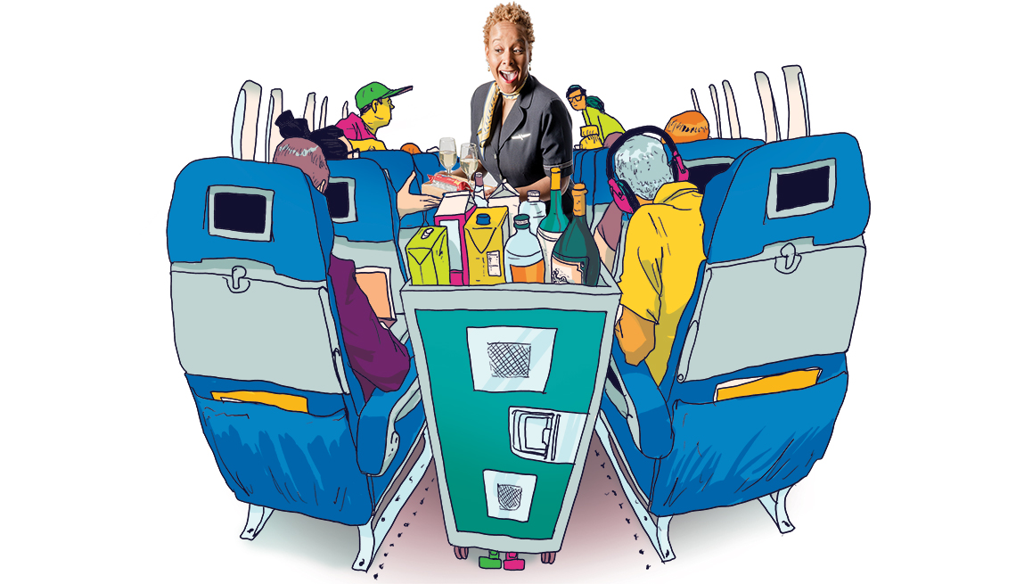 flight attendant serves snacks 