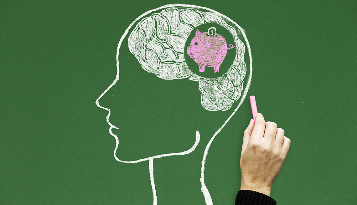 chalk drawing of a brain with money in it 