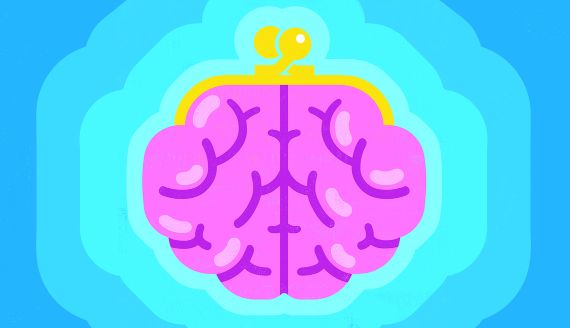 Ilustración de una cartera en forma de cerebro.