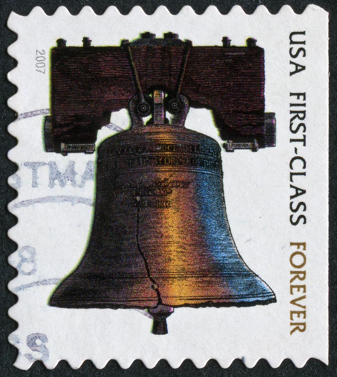 u s a first class forever postage stamp with image of liberty bell on the stamp