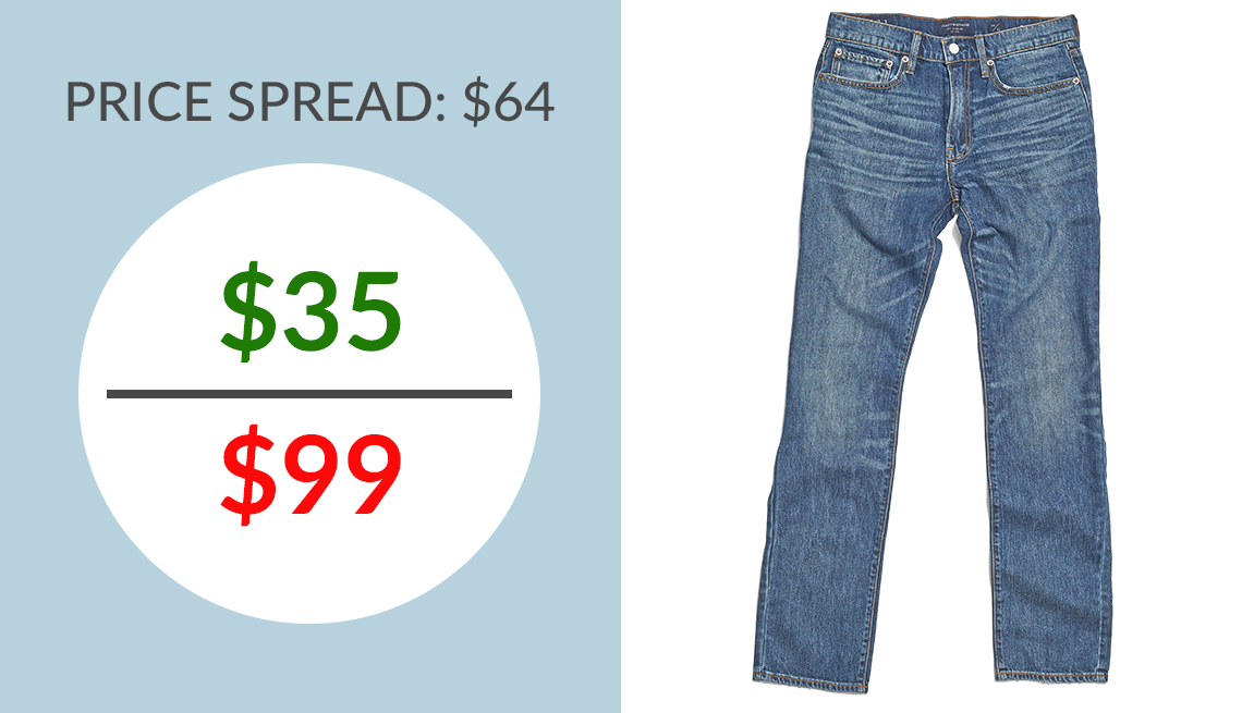 mens lucky jeans price ranges from thirty five to ninety nine dollars