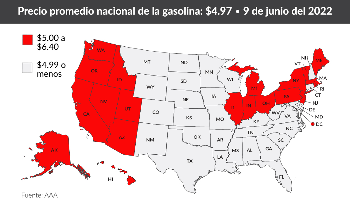  Mapa de los estados donde la gasolina cuesta más