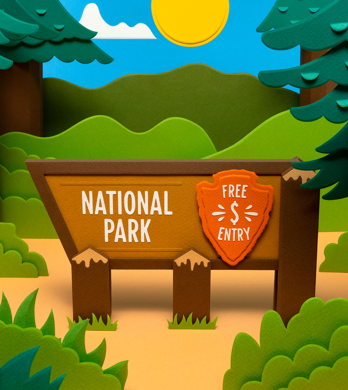 an illustration of a sign for a national park with free entry on it