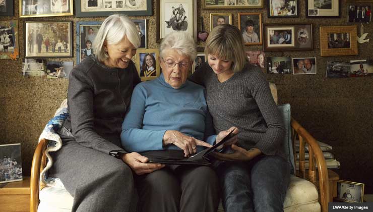 Three generations looking at family photos - what you can do to prepare a solid estate.